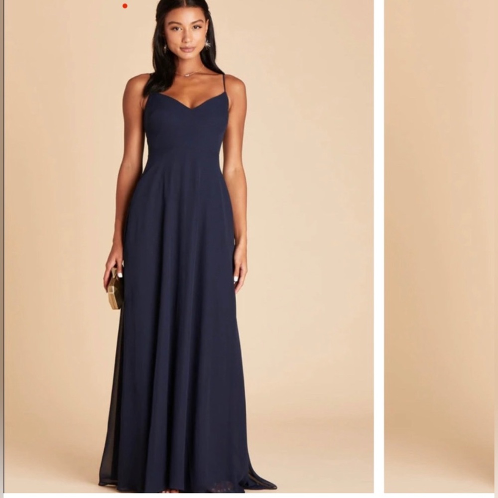 Birdy Grey Navy Spaghetti-Strap A-Line Gown